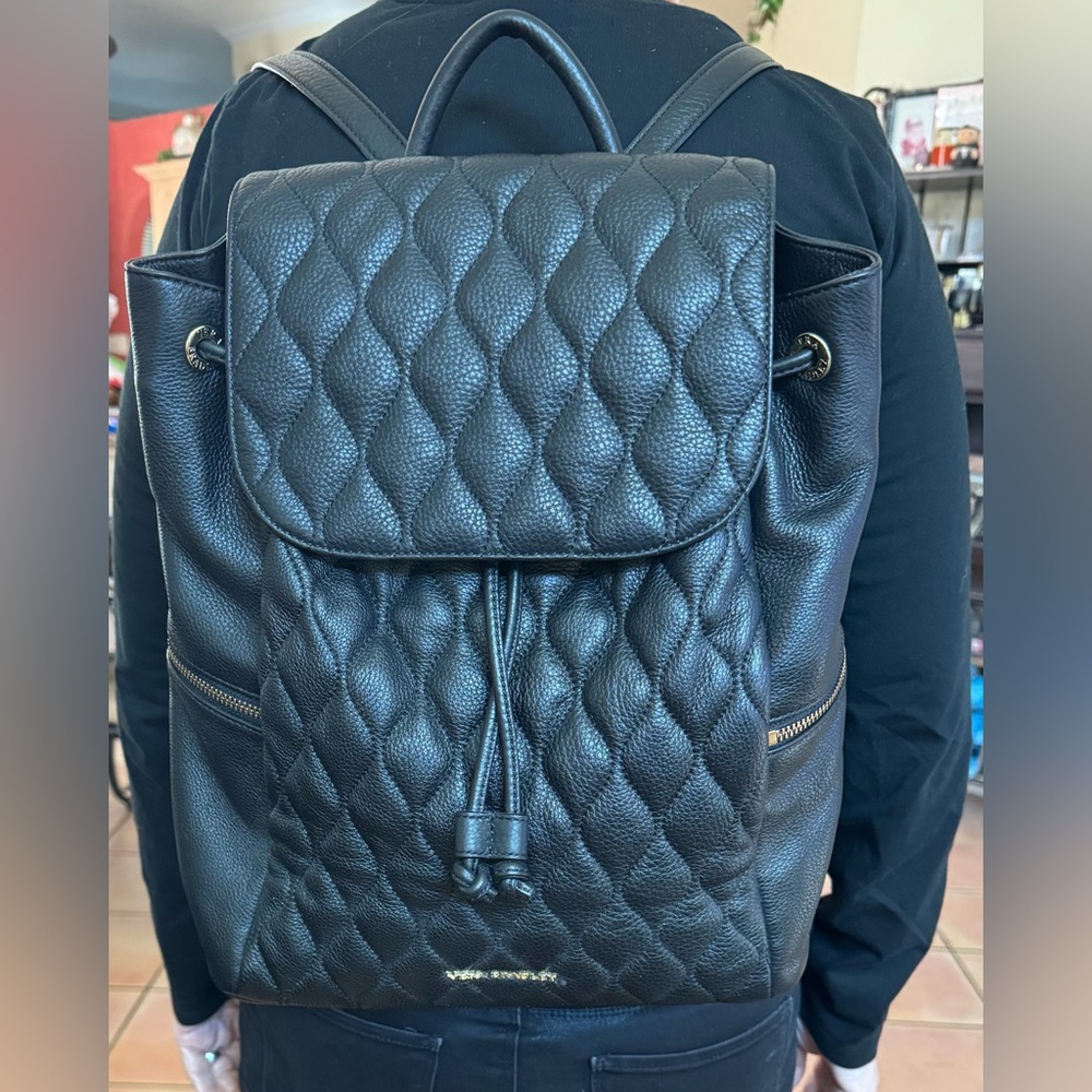 Vera Bradley Quilted Black Backpack with Floral Interior